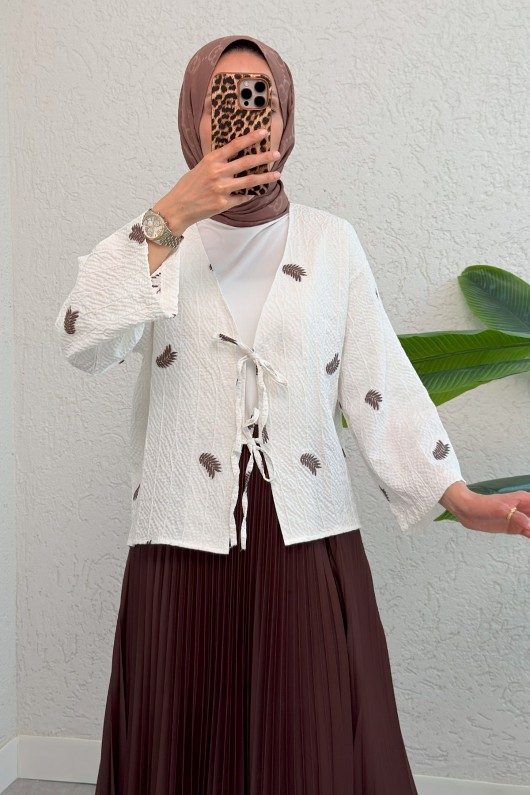 İp Bağcıklı Palmiye Kimono 2333 - KAHVERENGİ