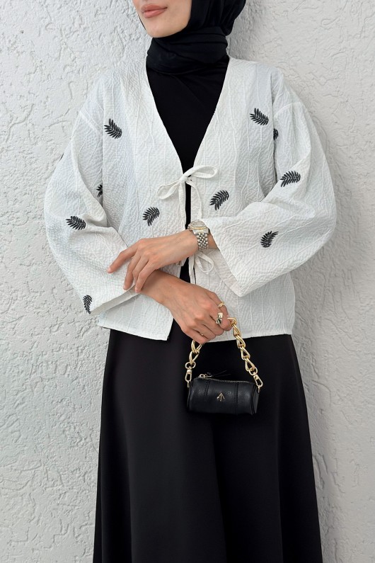 İp Bağcıklı Palmiye Kimono 2333 - SİYAH