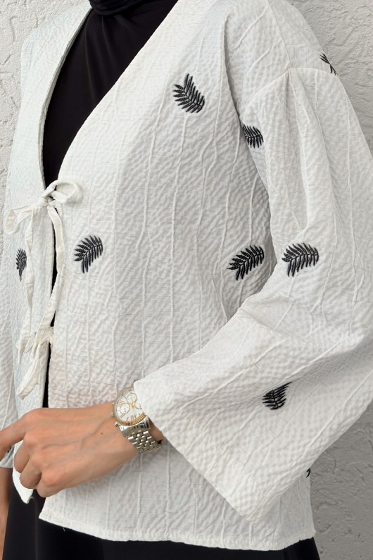 İp Bağcıklı Palmiye Kimono 2333 - SİYAH