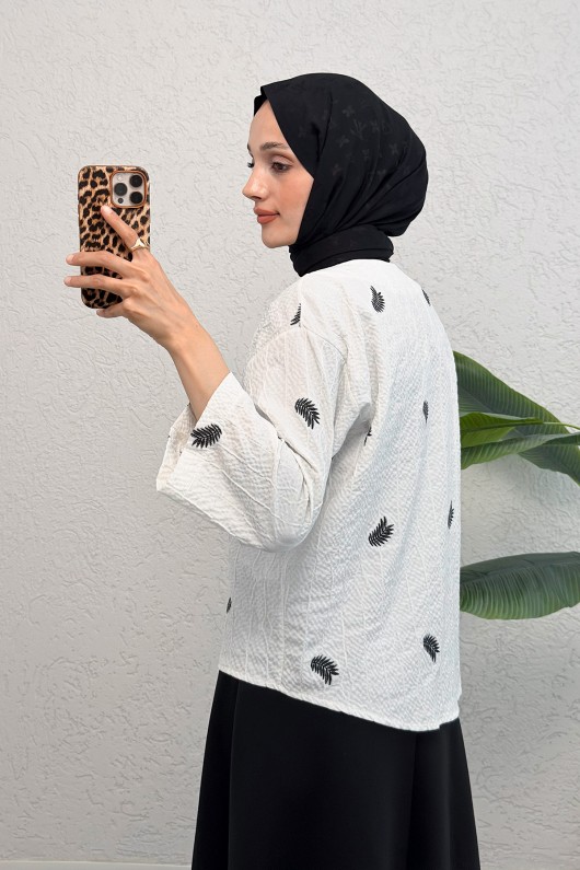 İp Bağcıklı Palmiye Kimono 2333 - SİYAH