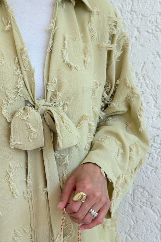 Püskül Detaylı Uzun Kimono 2334 - AÇIK HAKİ