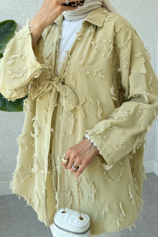 Püskül Detaylı Uzun Kimono 2334 - AÇIK HAKİ