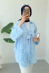 Püskül Detaylı Uzun Kimono 2334 - BEBE MAVİSİ