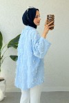 Püskül Detaylı Uzun Kimono 2334 - BEBE MAVİSİ