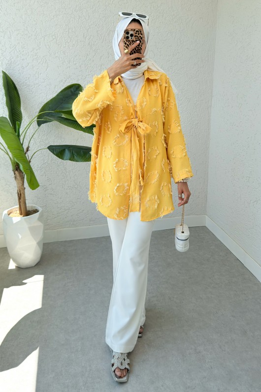 Püskül Detaylı Uzun Kimono 2334 - HARDAL Püskül Detaylı Uzun Kimono 2334 - HARDAL