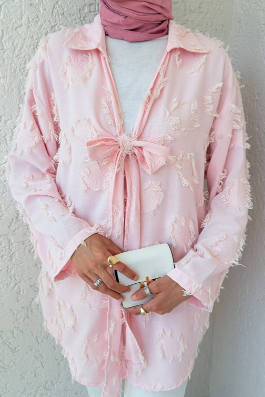 Püskül Detaylı Uzun Kimono 2334 - PEMBE