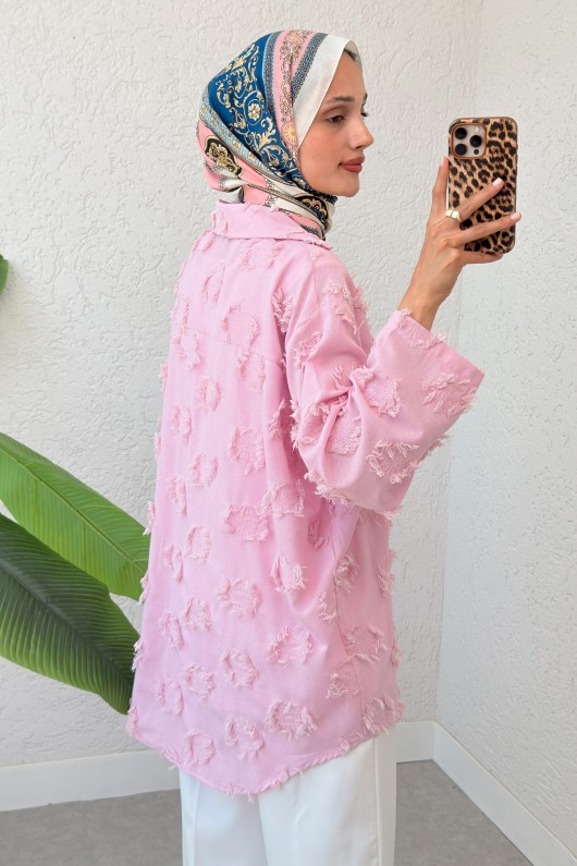 Püskül Detaylı Uzun Kimono 2334 - KOYU PEMBE