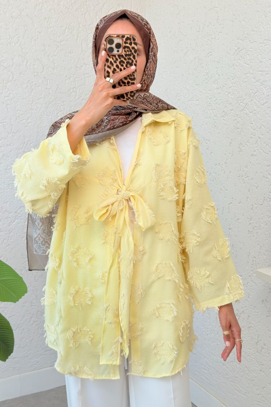 Püskül Detaylı Uzun Kimono 2334 - SARI Püskül Detaylı Uzun Kimono 2334 - SARI