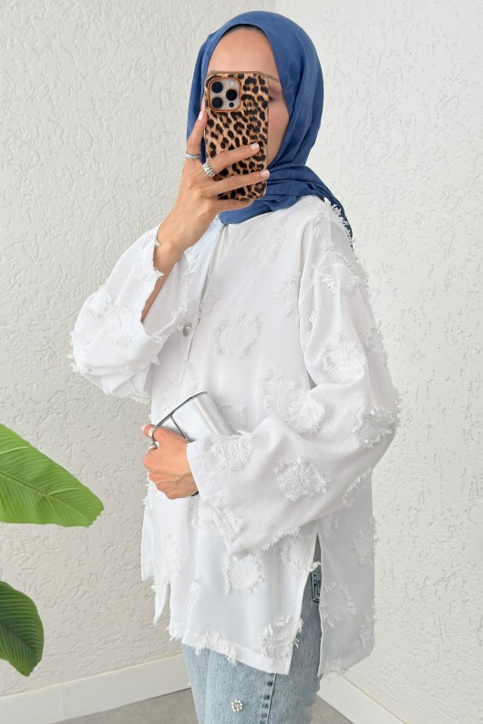 Tek Düğmeli Kimono 2335 - BEYAZ