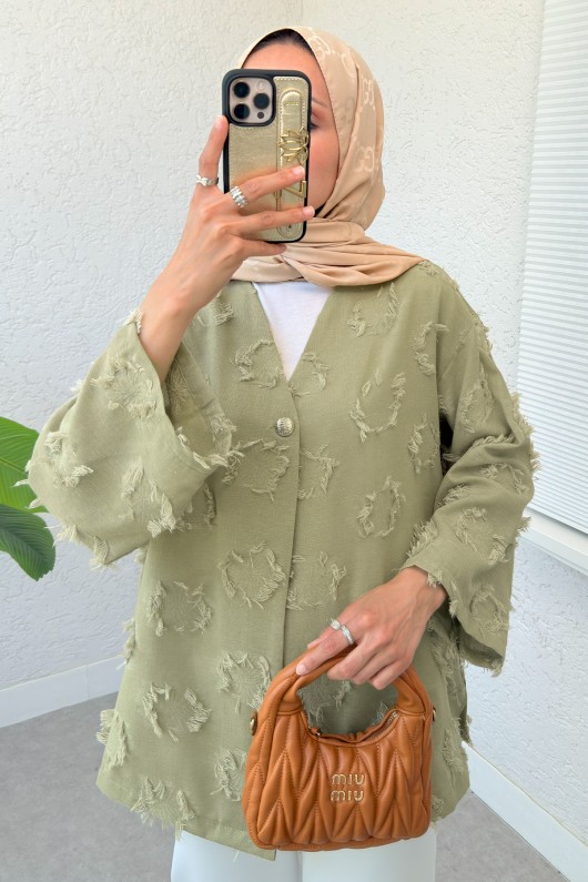 Tek Düğmeli Kimono 2335 - AÇIK HAKİ