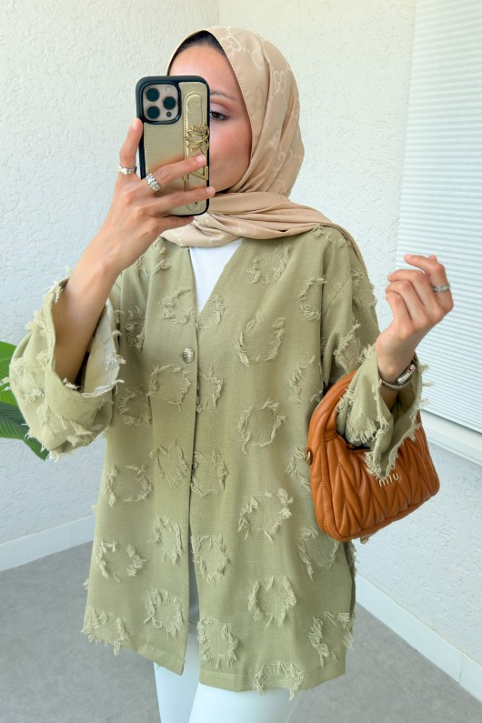 Tek Düğmeli Kimono 2335 - AÇIK HAKİ