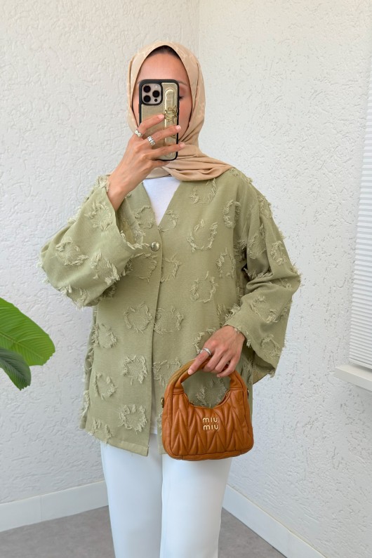 Tek Düğmeli Kimono 2335 - AÇIK HAKİ