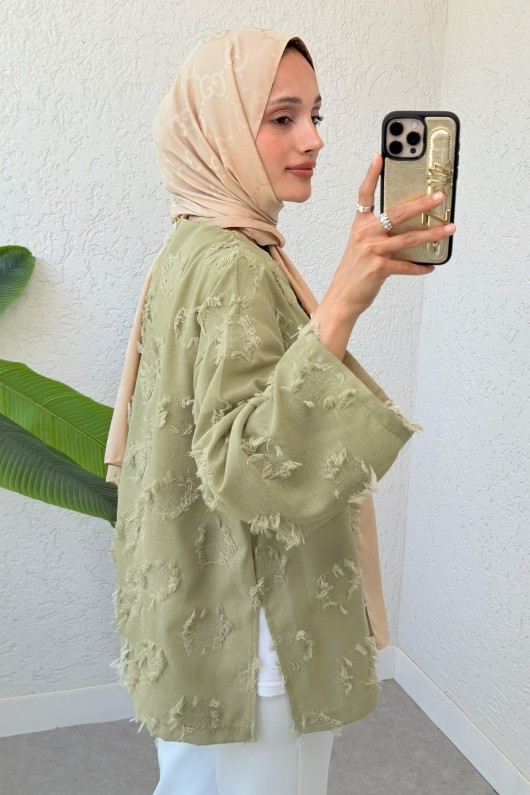 Tek Düğmeli Kimono 2335 - AÇIK HAKİ