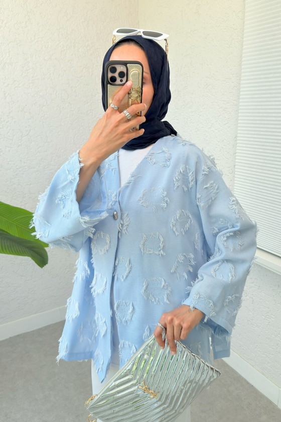 Tek Düğmeli Kimono 2335 - BEBE MAVİSİ
