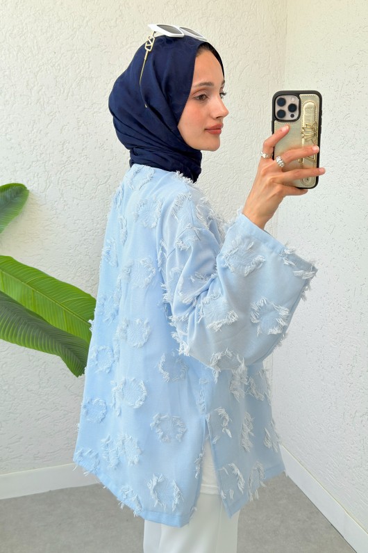 Tek Düğmeli Kimono 2335 - BEBE MAVİSİ Tek Düğmeli Kimono 2335 - BEBE MAVİSİ