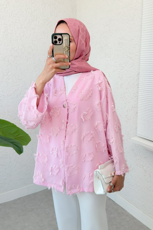 Tek Düğmeli Kimono 2335 - KOYU PEMBE