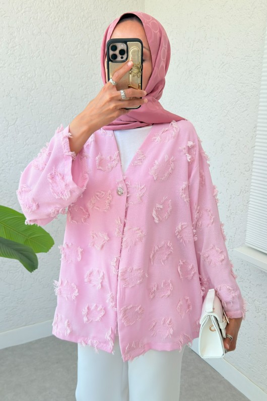 Tek Düğmeli Kimono 2335 - KOYU PEMBE