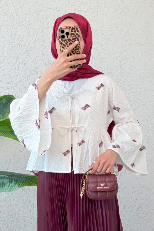 Çalı Desen Midi Kimono 2336 - BORDO Çalı Desen Midi Kimono 2336 - BORDO