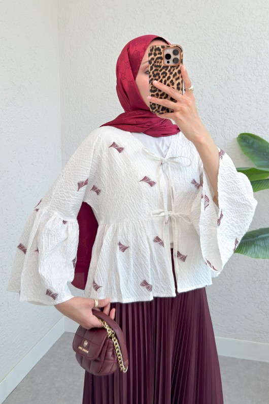 Çalı Desen Midi Kimono 2336 - BORDO Çalı Desen Midi Kimono 2336 - BORDO