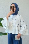 Çalı Desen Midi Kimono 2336 - İNDİGO