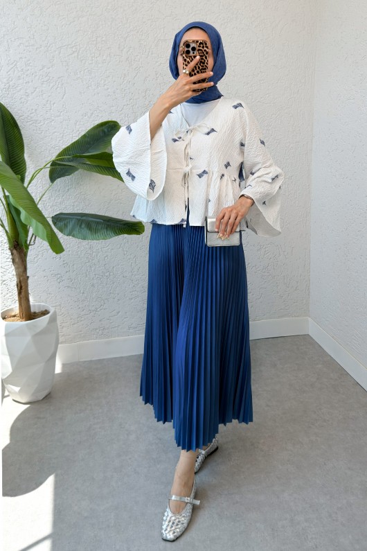 Çalı Desen Midi Kimono 2336 - İNDİGO
