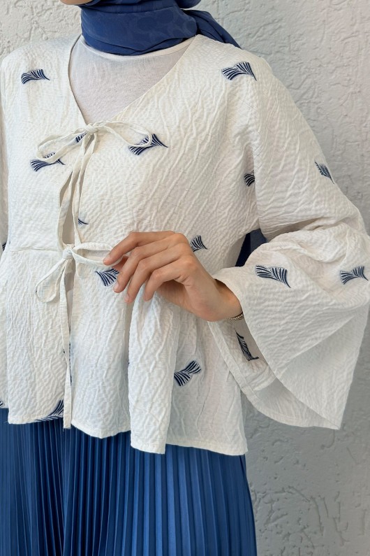 Çalı Desen Midi Kimono 2336 - İNDİGO