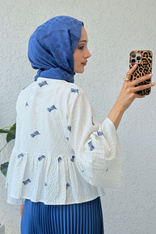 Çalı Desen Midi Kimono 2336 - İNDİGO