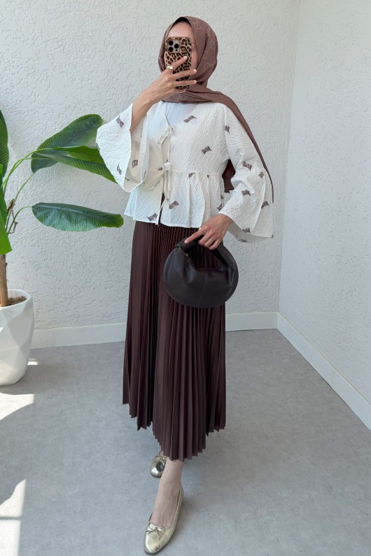 Çalı Desen Midi Kimono 2336 - KAHVERENGİ