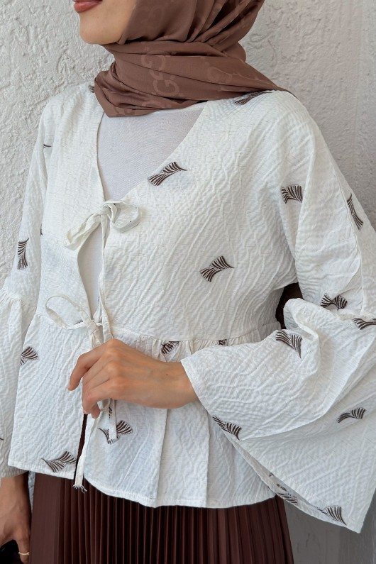 Çalı Desen Midi Kimono 2336 - KAHVERENGİ