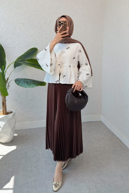 Çalı Desen Midi Kimono 2336 - KAHVERENGİ