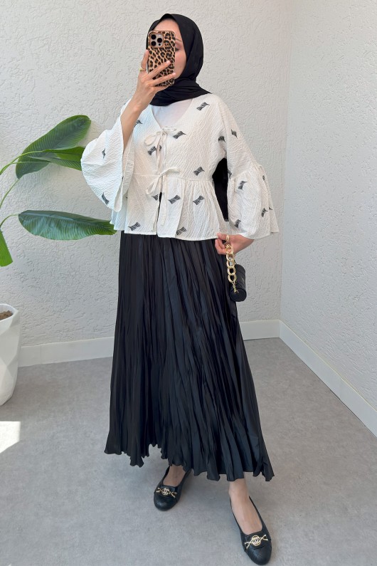 Çalı Desen Midi Kimono 2336 - SİYAH
