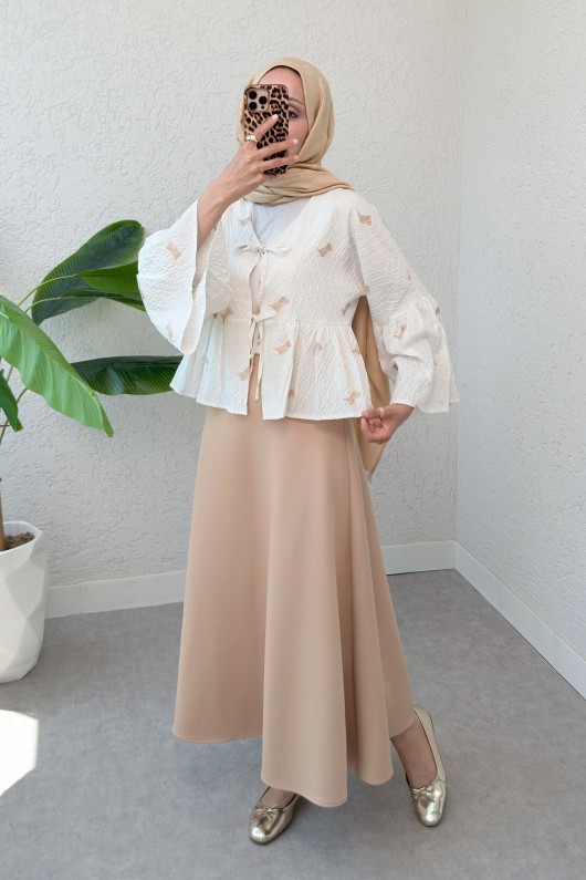 Çalı Desen Midi Kimono 2336 - VİZON