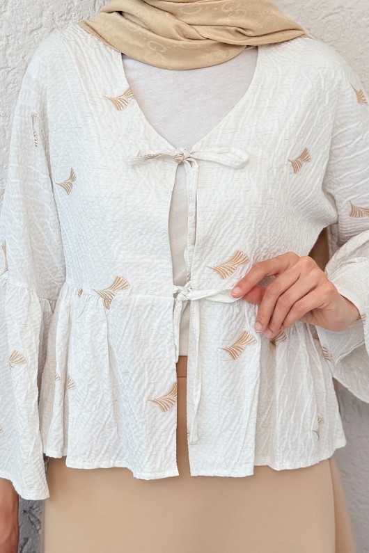 Çalı Desen Midi Kimono 2336 - VİZON