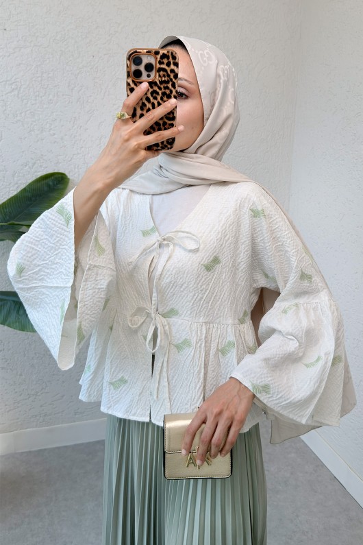 Çalı Desen Midi Kimono 2336 - YEŞİL
