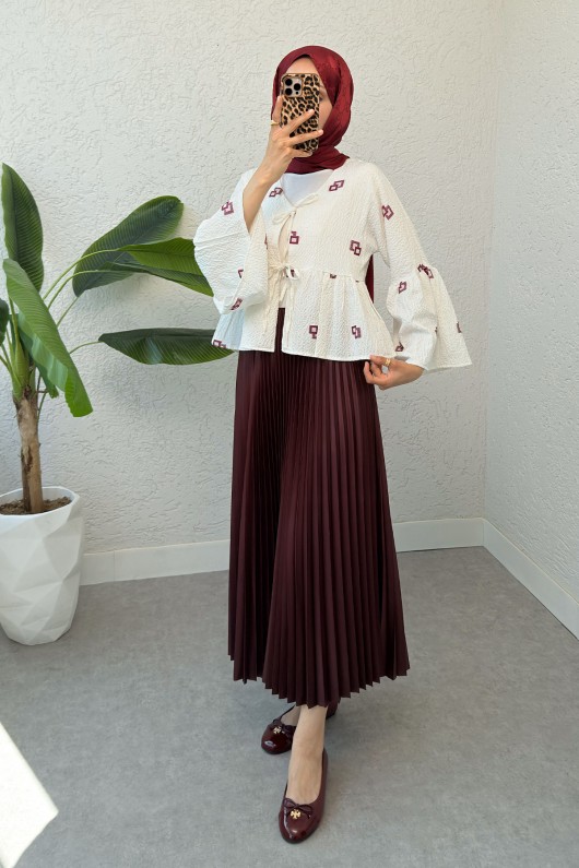 Kare Desen Midi Kimono 2336 - BORDO