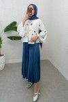 Kare Desen Midi Kimono 2336 - İNDİGO
