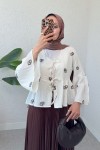 Kare Desen Midi Kimono 2336 - KAHVERENGİ