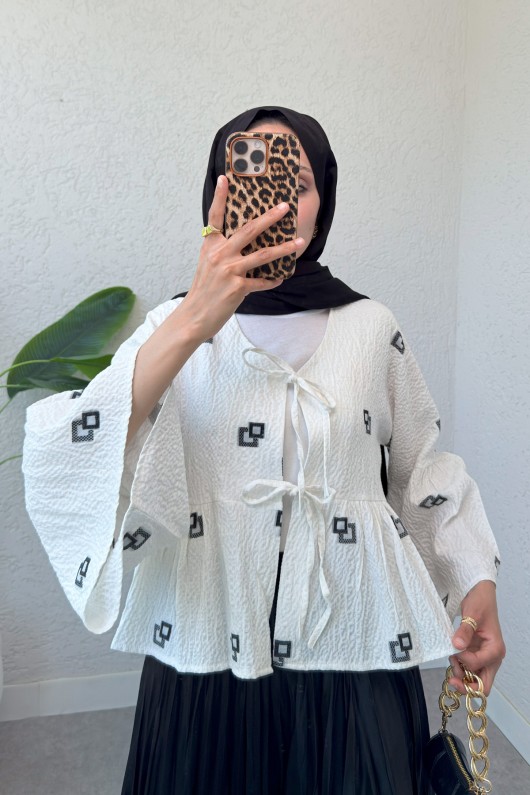 Kare Desen Midi Kimono 2336 - SİYAH