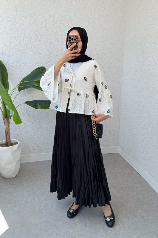 Kare Desen Midi Kimono 2336 - SİYAH