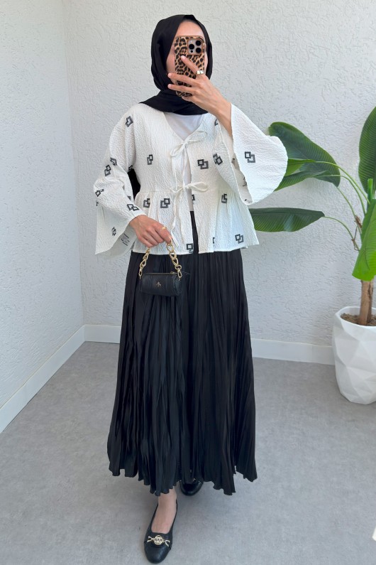 Kare Desen Midi Kimono 2336 - SİYAH