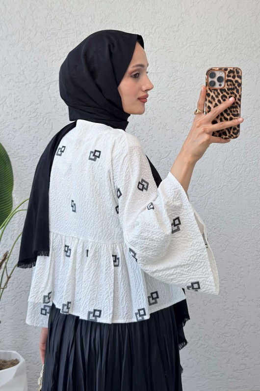 Kare Desen Midi Kimono 2336 - SİYAH