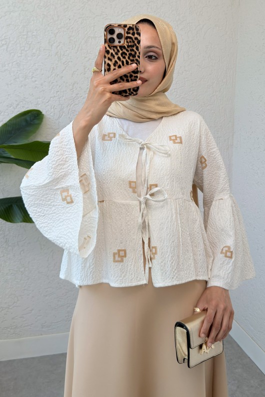 Kare Desen Midi Kimono 2336 - VİZON Kare Desen Midi Kimono 2336 - VİZON