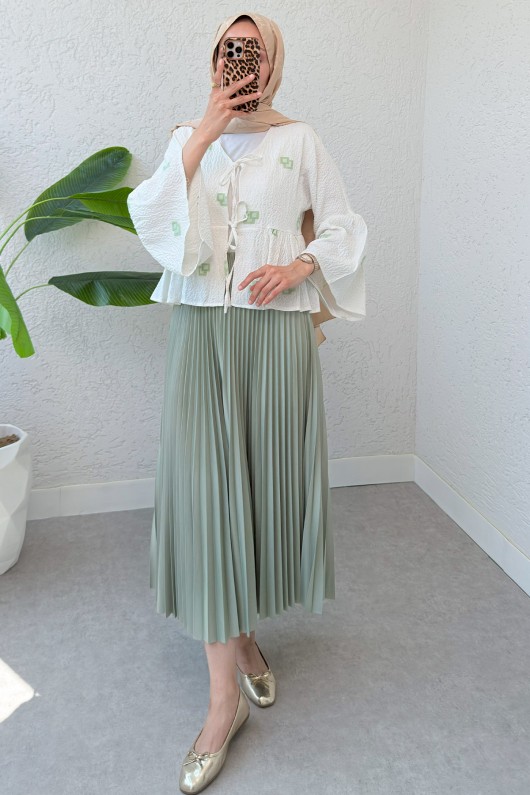 Kare Desen Midi Kimono 2336 - YEŞİL