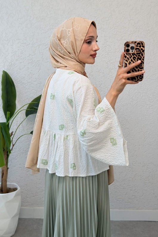 Kare Desen Midi Kimono 2336 - YEŞİL