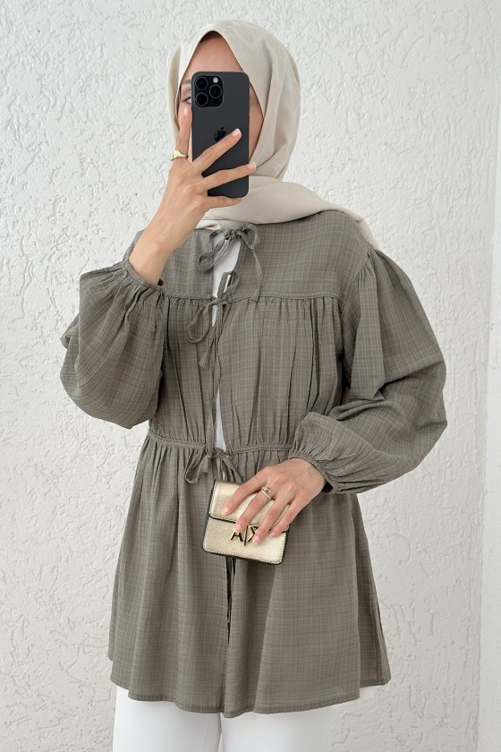 Ön Büzgülü Uzun Tunik 2338 - KÜF YEŞİLİ