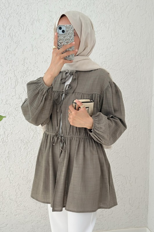 Ön Büzgülü Uzun Tunik 2338 - KÜF YEŞİLİ