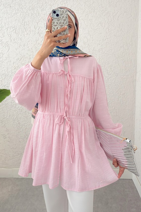 Ön Büzgülü Uzun Tunik 2338 - PUDRA