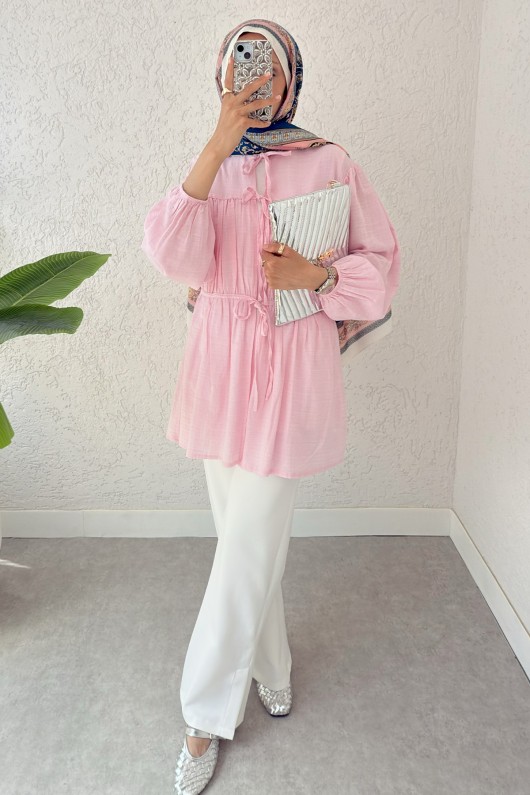 Ön Büzgülü Uzun Tunik 2338 - PUDRA