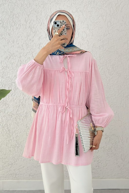 Ön Büzgülü Uzun Tunik 2338 - PUDRA
