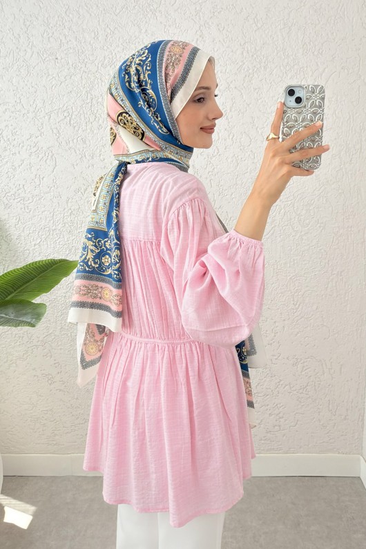 Ön Büzgülü Uzun Tunik 2338 - PUDRA